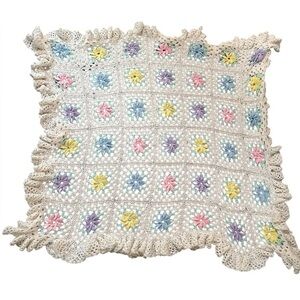 Vintage Handcrafted Crochet Floral Throw Blanket For Nursery Baby Shower Gift